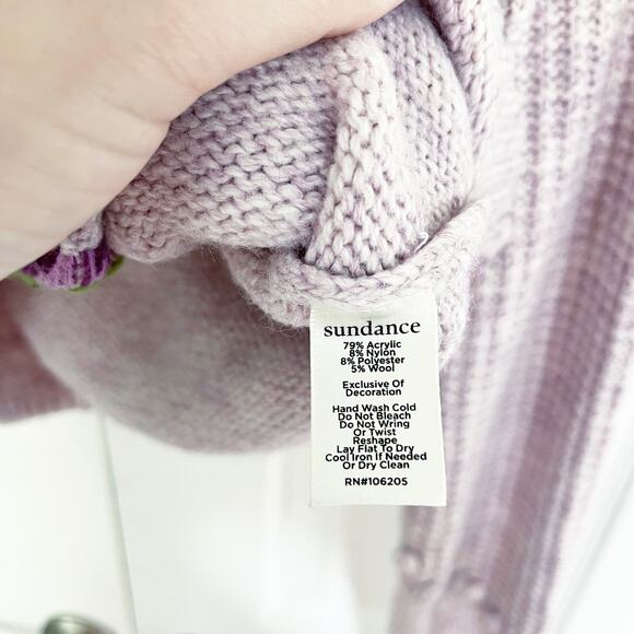 Sundance Lilac Floral Blooms Embroidered Knit Cardigan Sweater - Picture 5 of 7